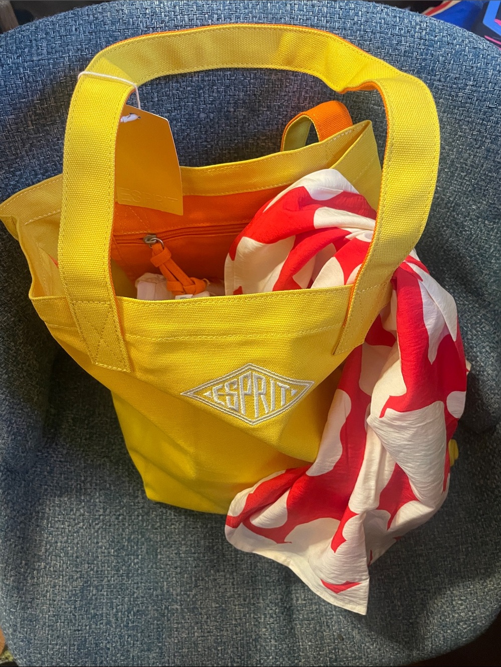 Esprit Yellow Canvas Tote with Orange Straps